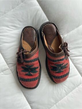 Born Aztec Red Wool Boho Slip on Mules Clogs